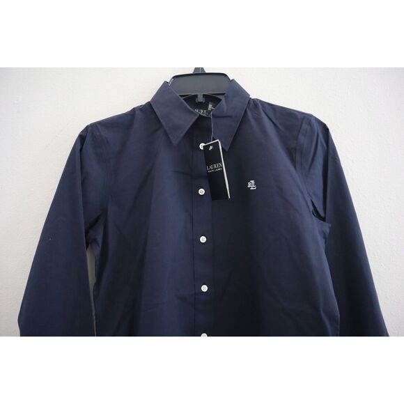 Lauren Ralph Lauren Women's Sz XS Navy Non-Iron Straight-Fit L/S Shirt - Picture 4 of 11